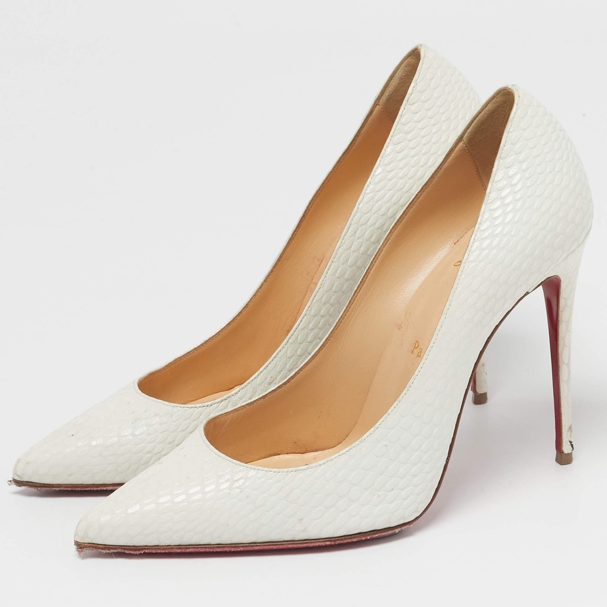 Christian Louboutin So Kate Size 37 White Python Embossed Leather