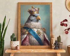 Bird King Portrait, Bird Portrait Printable King Themed Wall Art, Vintage Style