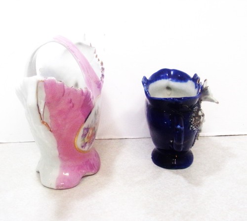 2 CESTA DE PORCELANA ROSA PEQUEÑA DE COLECCIÓN JARRÓN AZUL Y FLORES BLANCAS Y PÁJARO ALEMANIA - Imagen 8 de 12