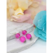 Pink Sea Glass Silver Dangle Earrings Gift For Her Handmade Christmas Gift