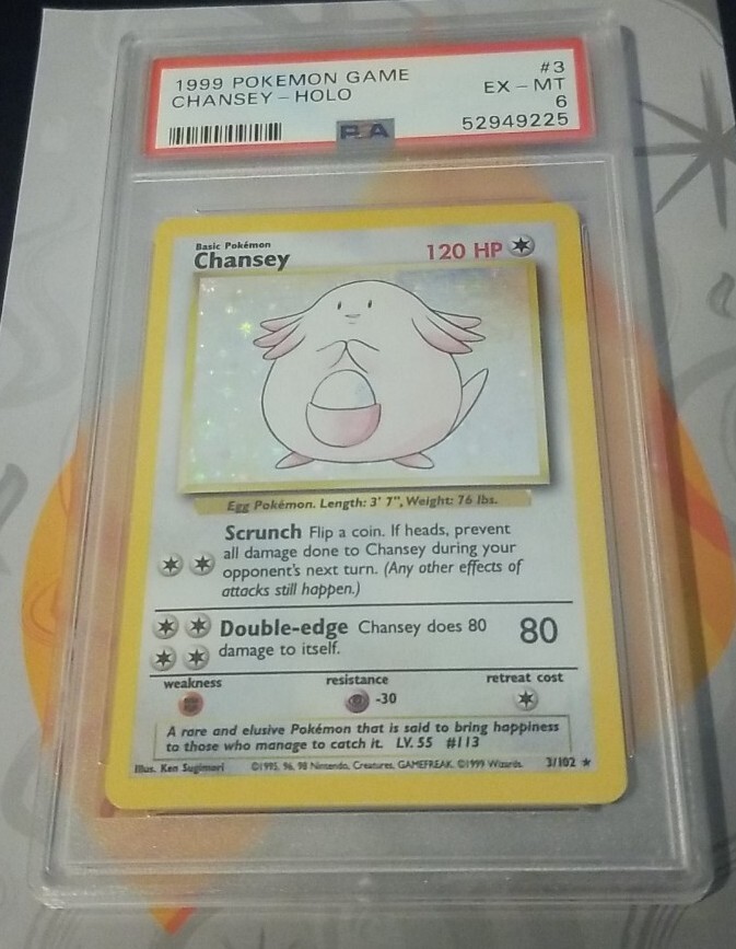 1999 Pokemon Game Base Set Chansey Holo #3 PSA 6 EX-MT