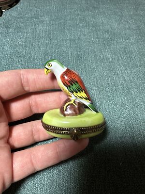 Vintage Chamart Limoges Peint Main Trinket Box Parrot