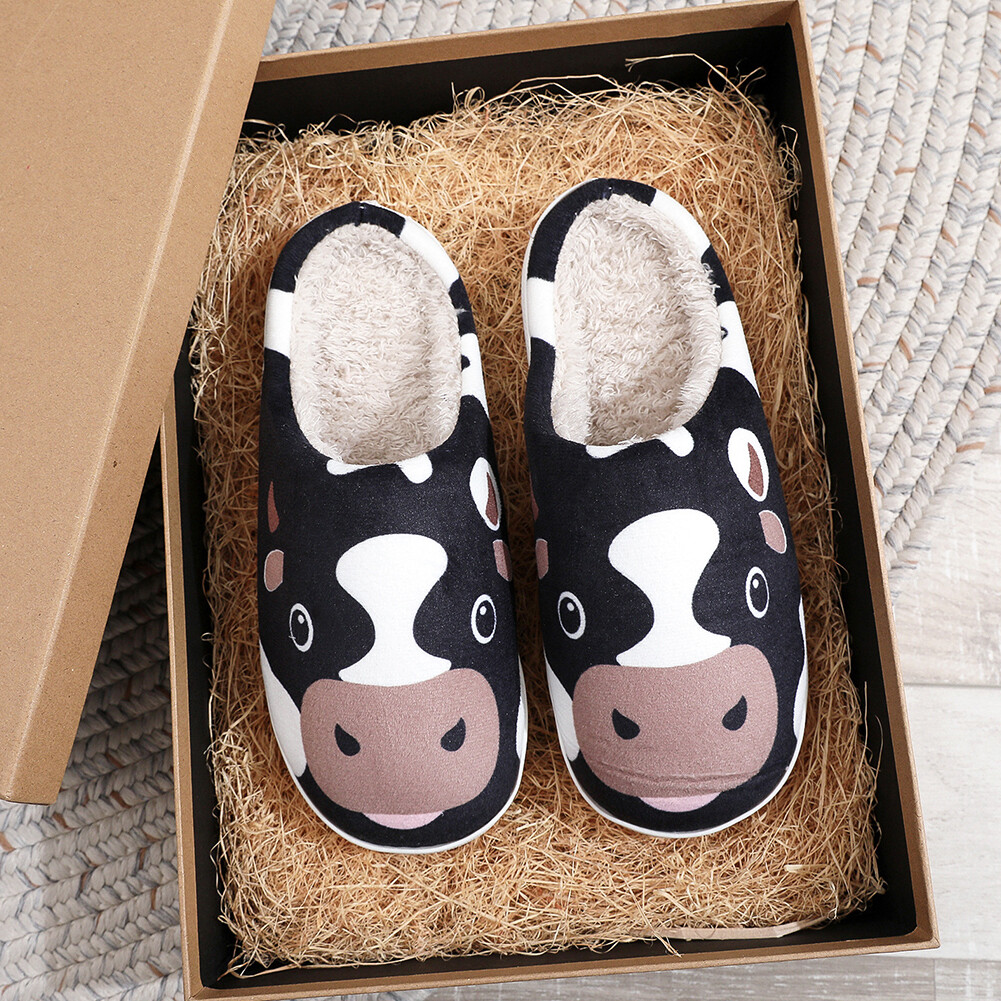 APL Pantofole Mucca Peluche Kawaii Animali Pantofole Traspiranti Antiscivolo per Interno Esterno