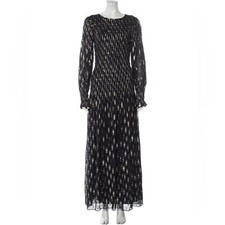 RARE NWT Loveshackfancy Navy and Gold Metallic Ikat Scarlett Silk Gown Dress