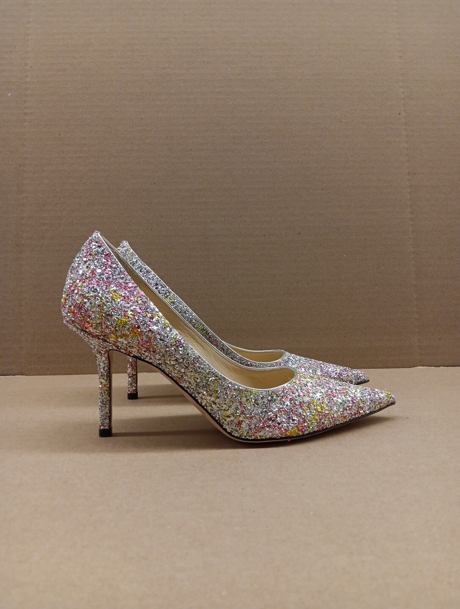 Jimmy Choo Love 85 Pump Heels- Spltterd Glitter- Multi- Size 38(US