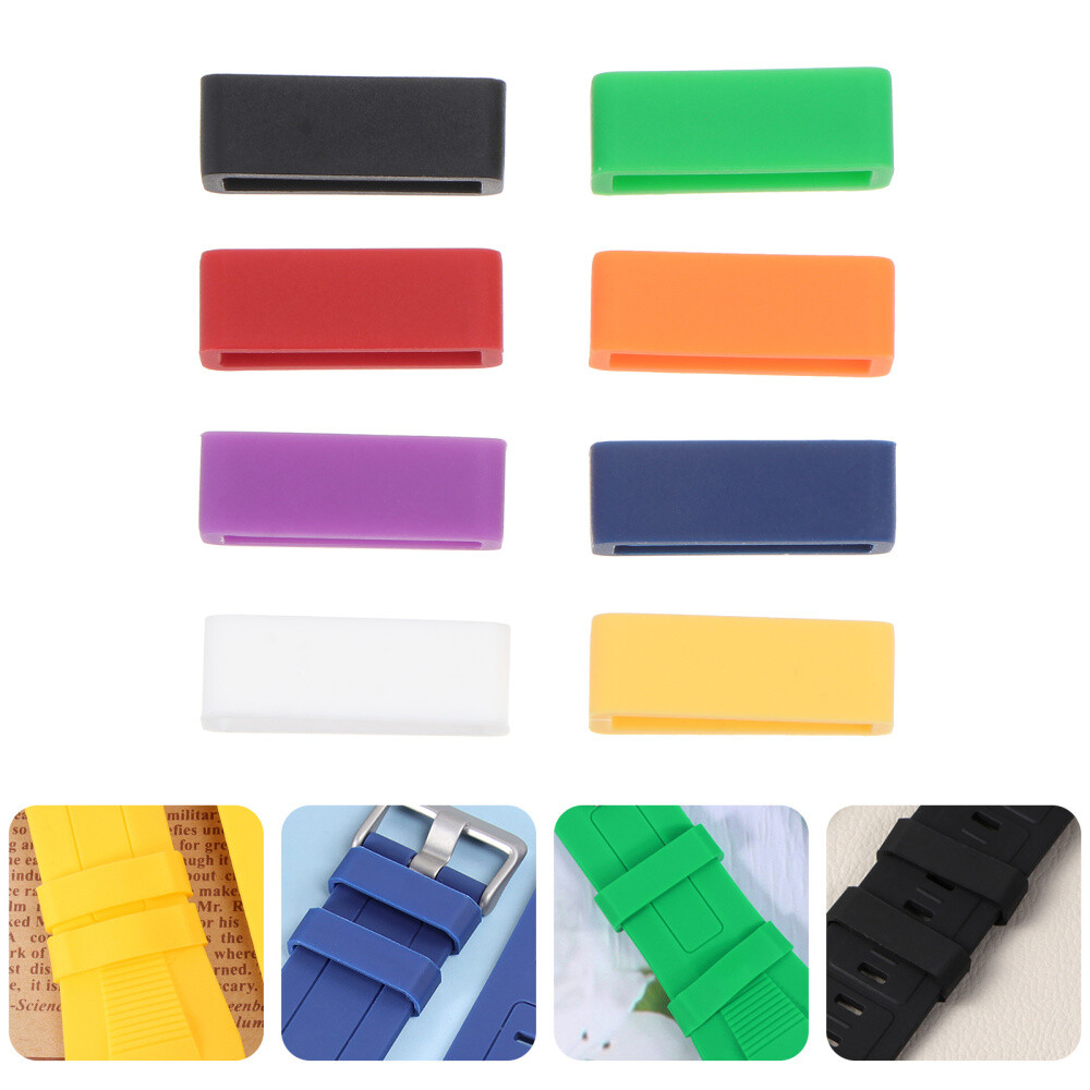 8 Pcs Silicone Watch Restraint Strap Guard Ring Green Watchband