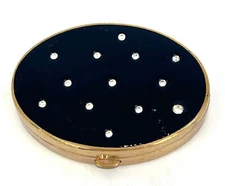 Kotler and Kopit K&K Powder Compact 1940s Rhinestones in Black Enamel Puff Vtg