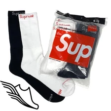 Sealed & Authentic - Supreme / Hanes White & Black Crew Socks (4 Pack)