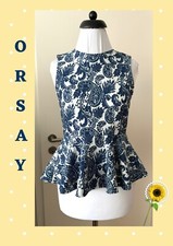 🌼 Blau-weißes elegantes Oberteil mit Volant - Zara - S/ 36