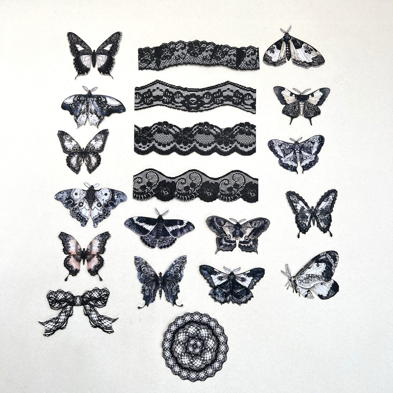 Goth Black Lace Butterfly Cardstock Sticker Junk Journals Collage Scrapbooking