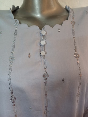 Glazed Elegance: Women's Embroidered Semi Stitched Cotton Kurti and Pant Set. - Picture 10 of 16