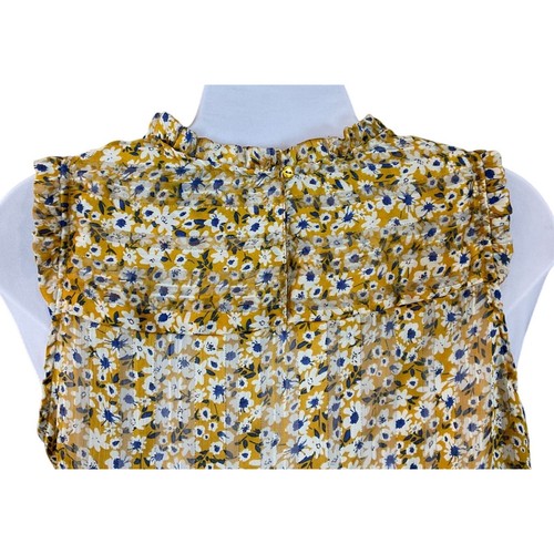 Rachel Rachel Roy XS Amarillo Azul Floral Sin Mangas Top Calado Hilo Metálico - Imagen 5 de 10
