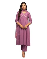 Women's Lavender Crepe A-line Kurta with Pant and Dupatta