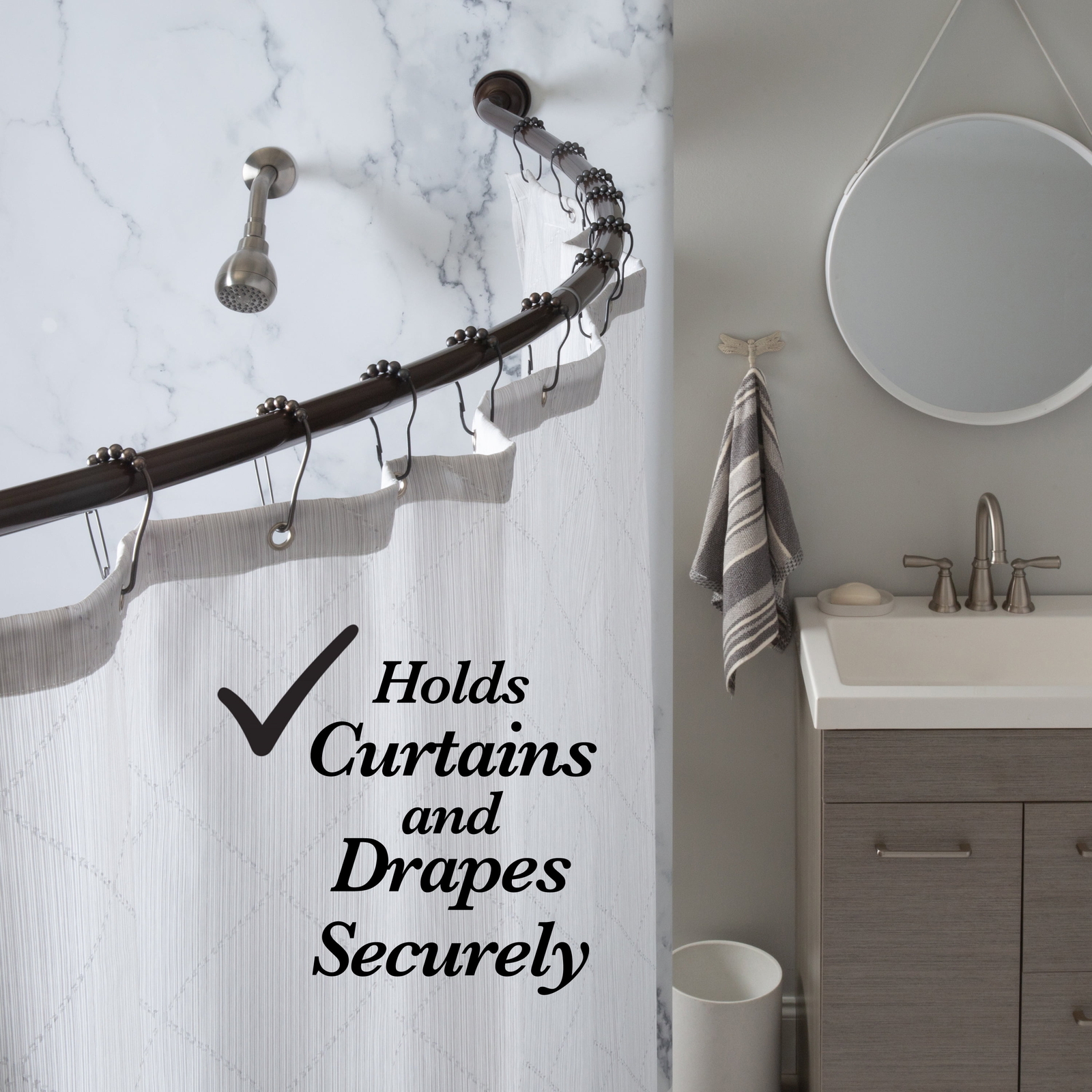 Bath Bliss 44" - 72" Wall Mountable Curved Adjustable Shower Rod in Bronze,iron