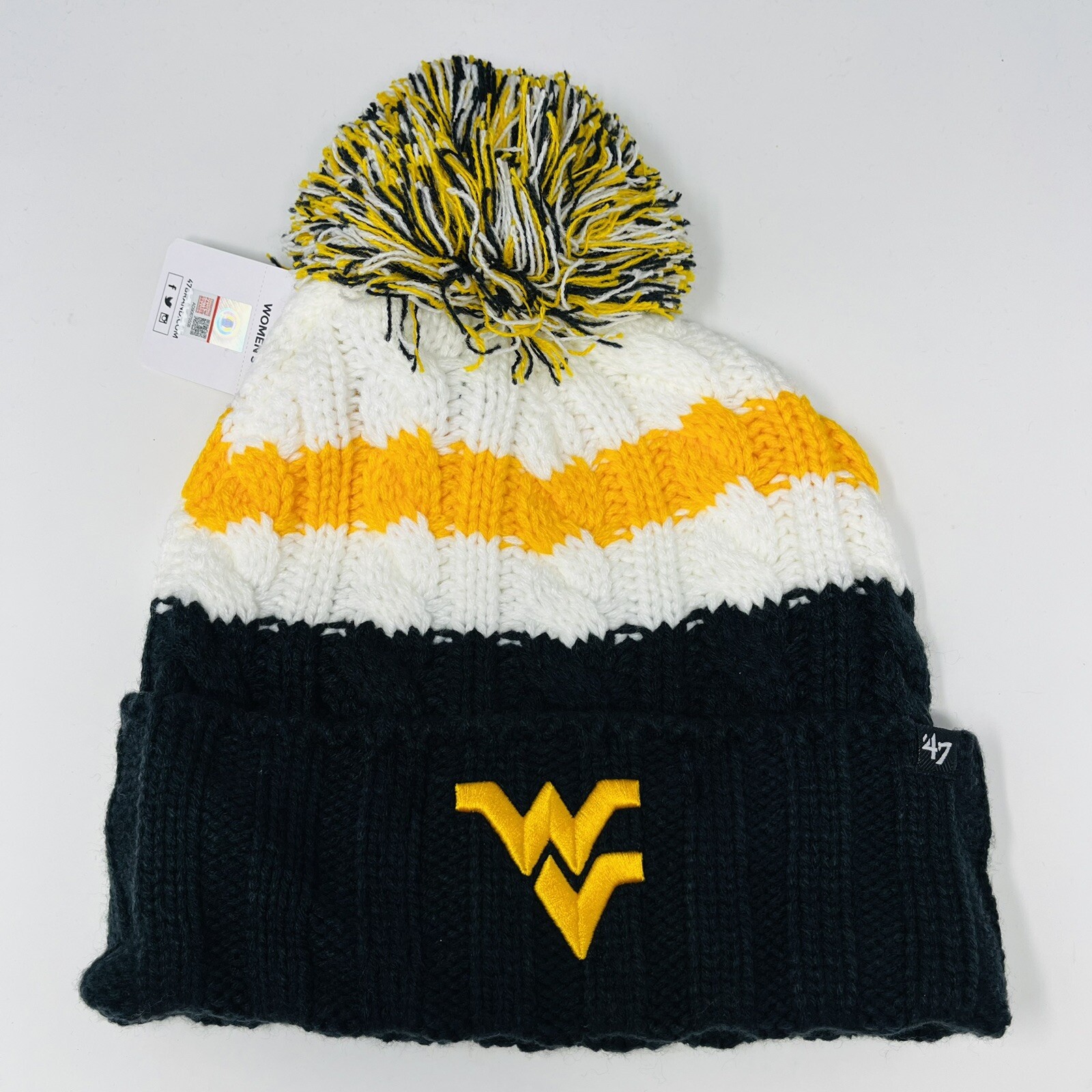 ‘47 NCAA West Virginia Mountaineers Knit Womens Beanie Toboggan Winter Hat Pom