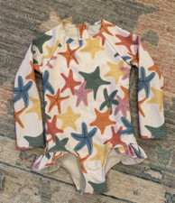 Pearl Street Swim Long Sleeve Ruffle Hip Star Fish Print Size 3/4 Gently Worn