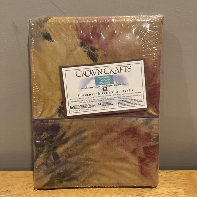 Vintage Crown Crafts Standard Pillowcases NIP Ramballet Brown Floral Watercolor