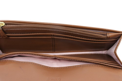 COACH Kristin Woven Leather Slim Envelope Wallet Clutch Brown - Picture 5 of 7