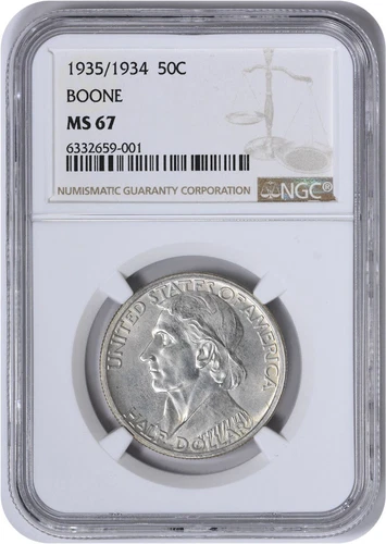 Boone Commemorative Silver Half Dollar 1935/1934 MS67 NGC