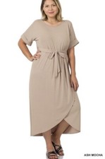 “I Choose Me” Faux Wrap Super Soft Knit Belted Dress 1X NWTS Ash Mocha