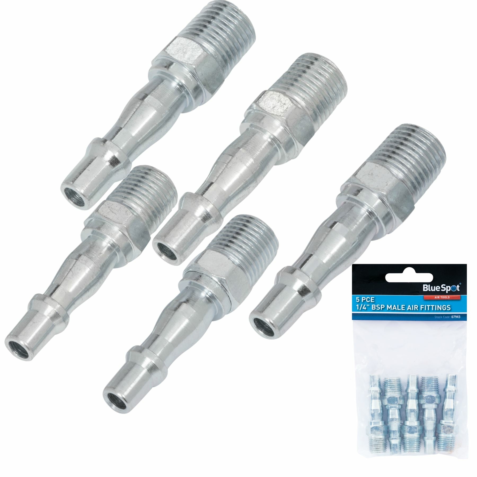 BlueSpot 5pc Air Line Fittings Hose Compressor Tool Connector 1/4"" BSP Male