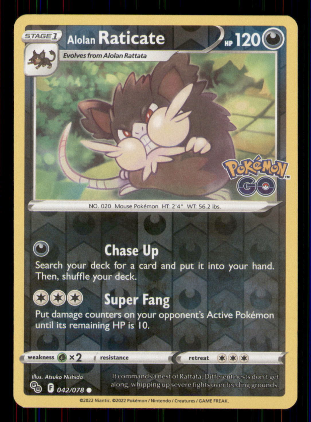 Alolan Raticate Pokemon GO #042/078 Common Reverse Holo Pokemon LP