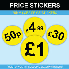 � Yellow & Black Price Stickers - 20mm