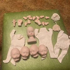 Huge Lot Vintage Porcelain Dolls Heads Hands Clothes Baby Signed W.I 91 IMSCO