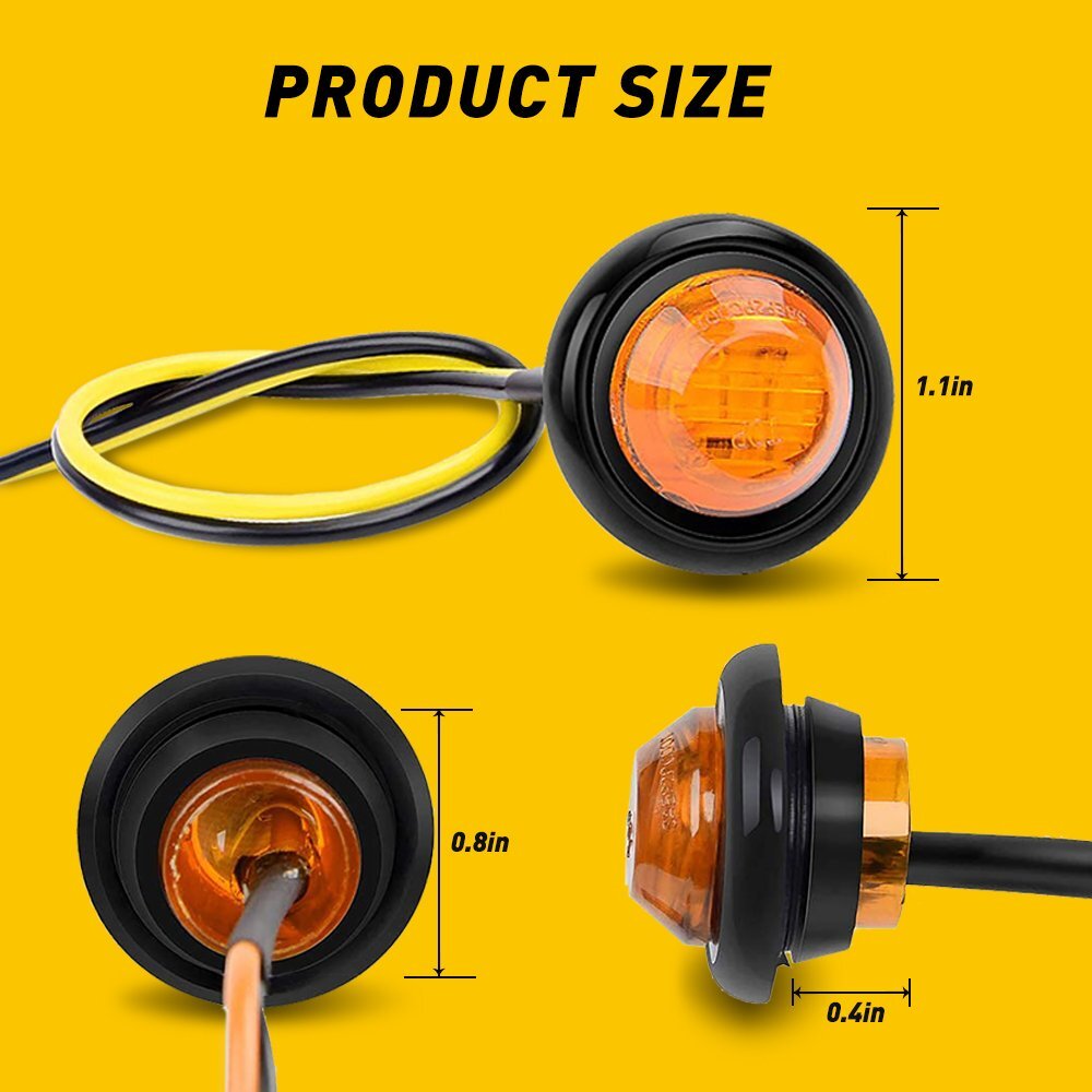 20x 3/4 Round Amber Truck Trailer Side LED Bullet Marker Lights W/Chrome Bezels