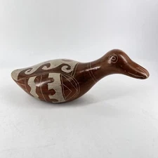 Tonala Mexican Folk Art Burnished Clay Pottery Duck Bird Figurine Vintage