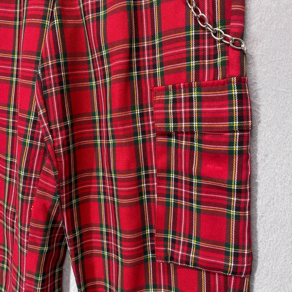 Pantalones Forever 21 Medianos Rojo a Cuadros Carga Sueltos Jogger Punk Gótico Cadena Y2K Foto 3 de 4