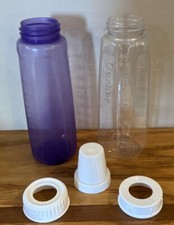 2 Vintage Gerber Baby Bottles Clear Pyramid Plastic Nurser Purple 1 Lid 2 Rings