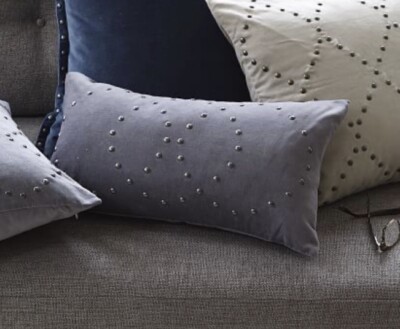 New Tags West Elm studded velvet rings pillow cover Heathered Grey