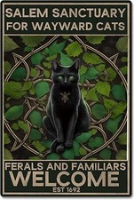Magic Call Black Cat Tin Metal Signs Home D cor 8x12, Salem Sanctuary for Waywar
