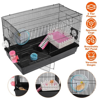 2-Tier Hamster Habitat Rat Gerbil Cage W/ Portable Carry Handle Net Panel Design