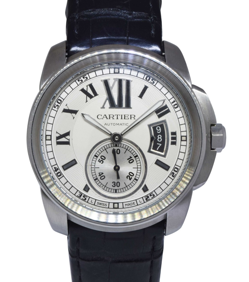 Cartier Calibre Steel Silver Dial w/ Black Date Mens 42mm