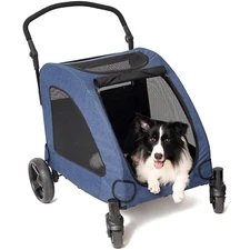 4 Wheel Foldable Pet Stroller for Dog, Breathable with Adjustable Handle Medium 