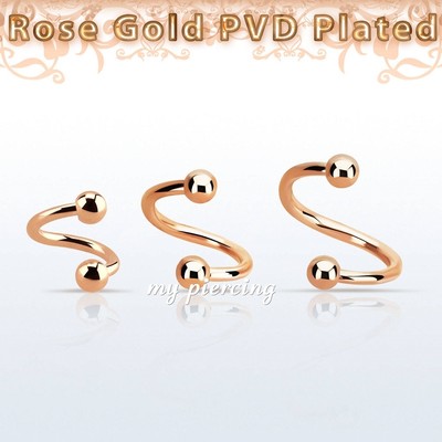 1pc Rose Gold PVD Surgical Steel Ball Spiral Twister Ear Tragus Cartilage Labret