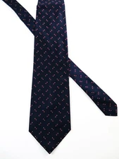 Perry Ellis Portfolio Silk Necktie Deep Navy Blue Fine Satellite Geometrics USA