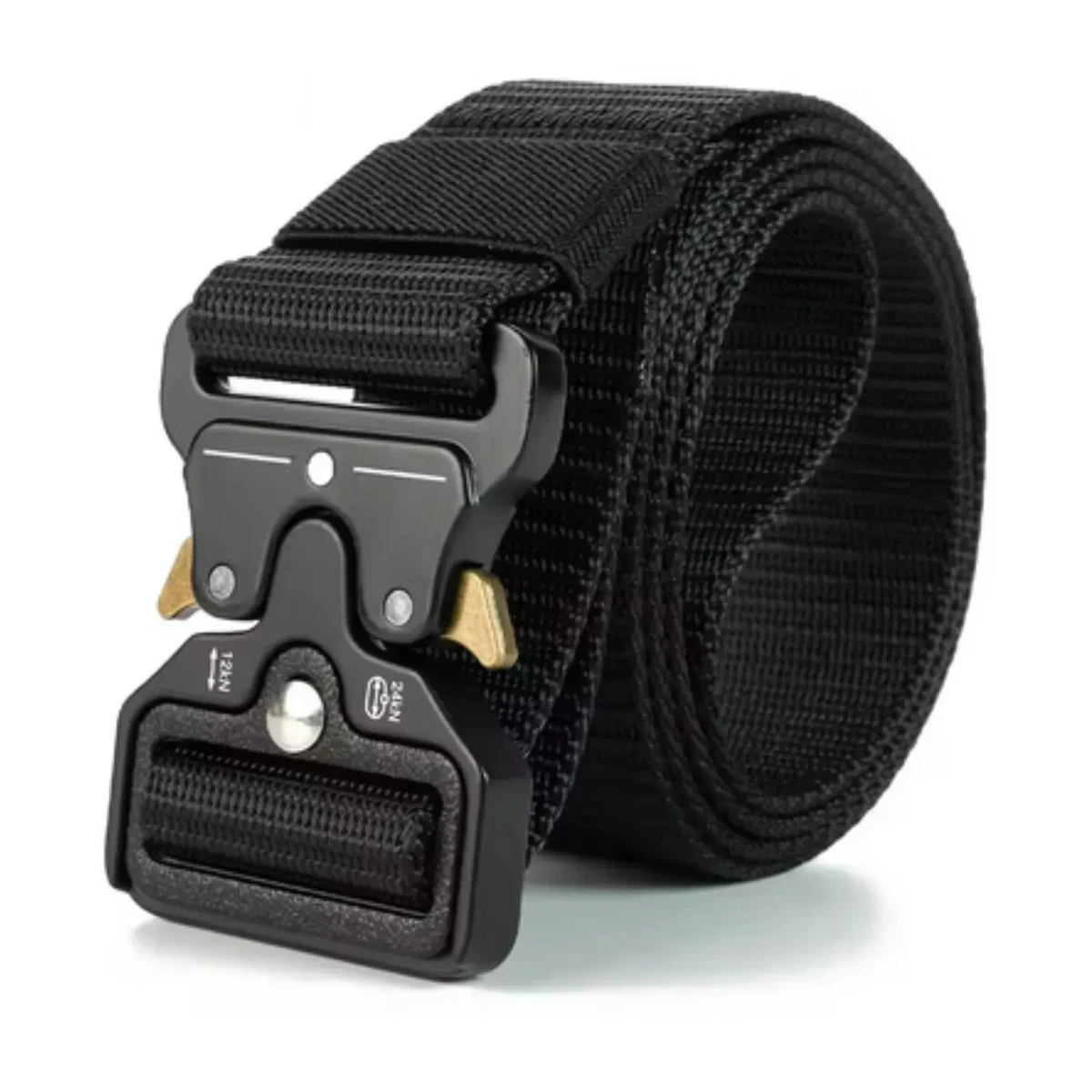 Cintura Uomo Con Rivetti In Nylon Nero, Taglia Regolabile 100-170 Cm, Fibbia A Rullo