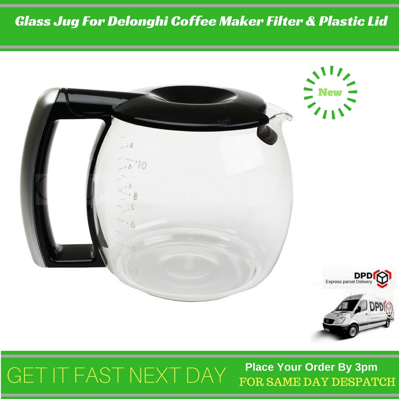 Replacement Glass Jug For Delonghi Coffee Maker Filter & Plastic Lid 7332183700 5889332931818 eBay