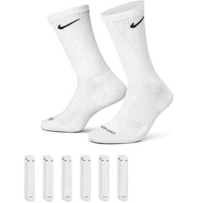 Nike Everyday Plus Cushion Drifit UNISEX Crew Socks, SMALL, 6 Pair, White