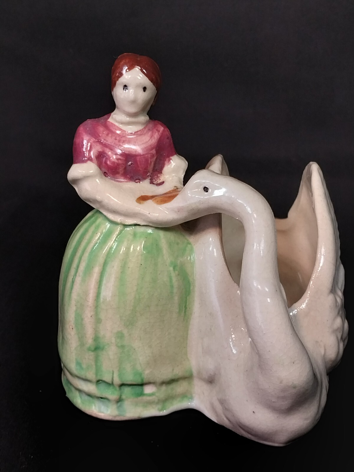 Vintage Made in Japan Girl with Swan Planter Trinket Figurine