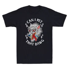 Can I Pet That Dawg Can I Pet That Dog Funny Wolf Tattoo Meme Retro Mens T-Shirt