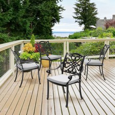 4pcs Vintage Bistro Cast Aluminium Chairs Set Padded Seat Garden Balcony Chair