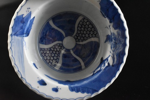 T5504: Japanese Old Imari-ware Blue&White Flower DESSERT BOWL/dish, auto - Picture 5 of 7
