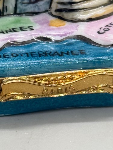 VTG Limoges France Deco Peint Main Porcelain Paris Trinket Box Map Notre Dame - Picture 7 of 18