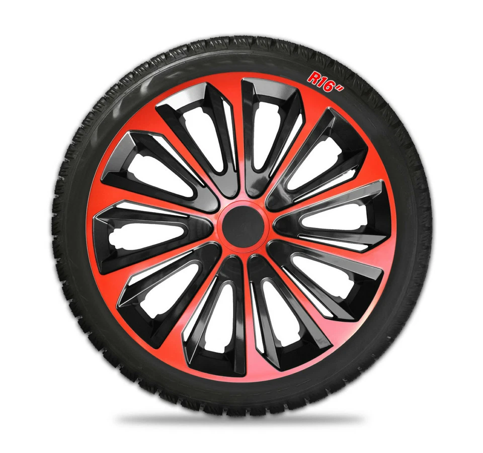 4X Copricerchi 16" Per Rouge / Nero Neuf Strong 16 Pollici Lot De 4-Piéce - Immagine 3 di 4