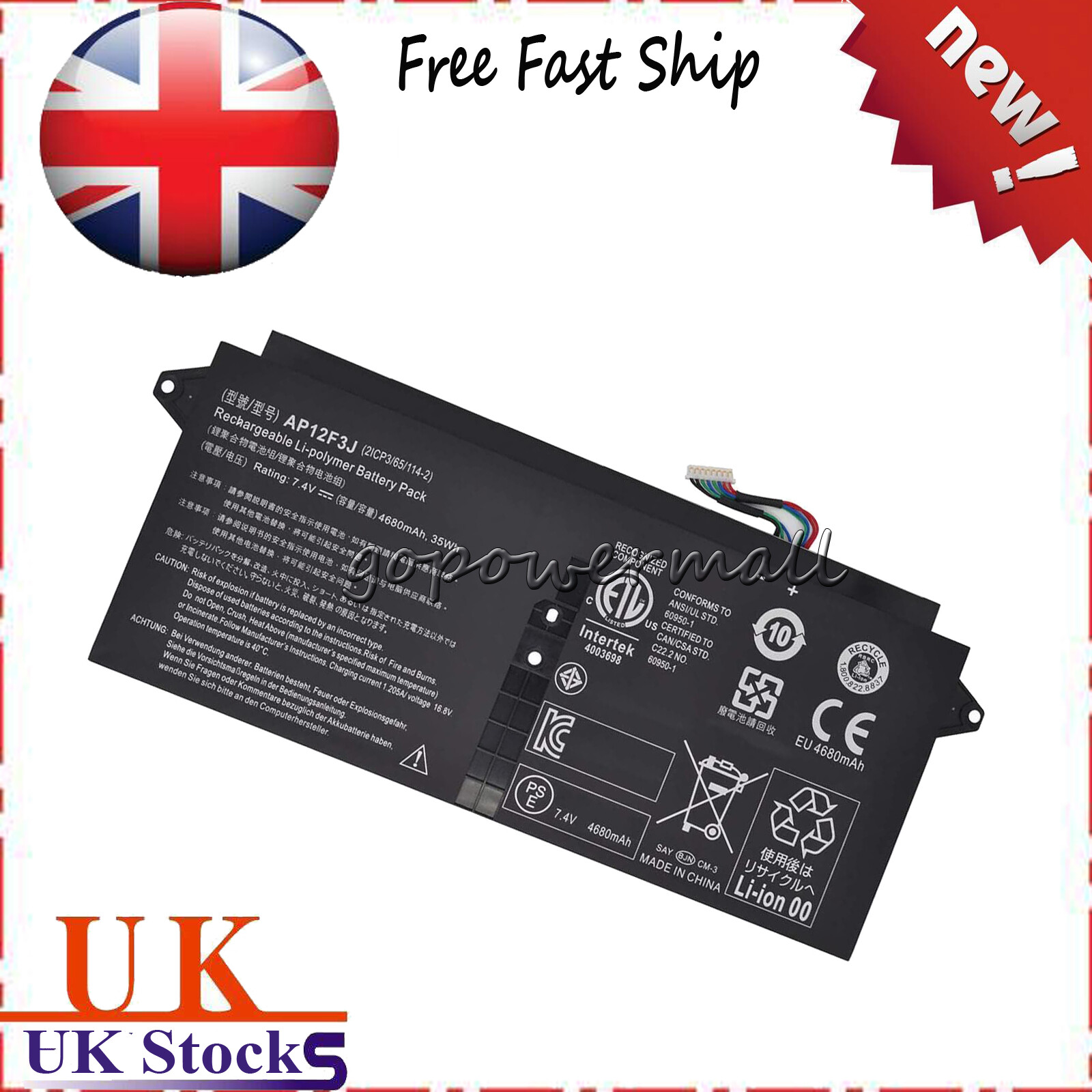 AP12F3J Battery for Acer Aspire S7-391 S7-392 S7-393 S7-391-53314G12aws