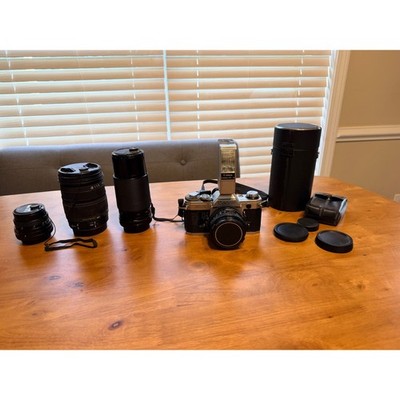 Canon AV-1 35mm SLR Film Camera Bundle Sigma 18-200mm Gemini 80-205mm Lenses